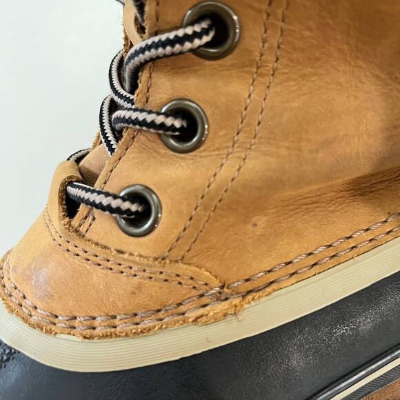 Sorel Duck Boot Size 7.5 Slimpack II Lace Up Brown Leather Gray Wool - Picture 10 of 15
